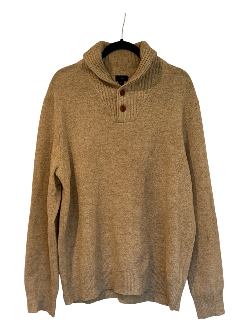J.Crew 100% Lambswool Shawl Collar Button Neck Sweater Tan Size XL
